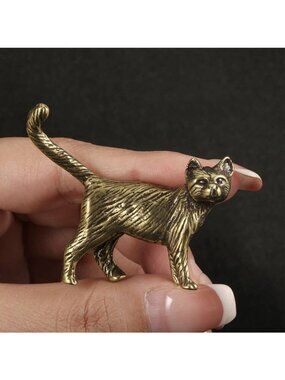 Miniature Brass Cat Spirit Animal Curiosity Independence Protection Talisman